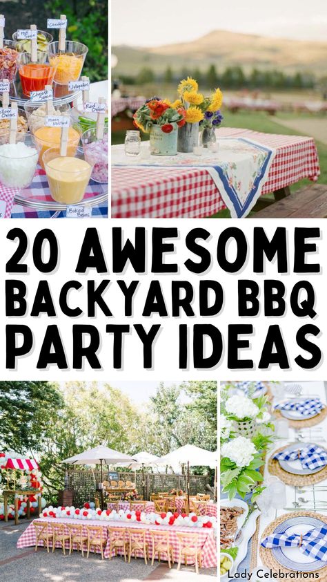 There’s something magical about a backyard BBQ party—mouthwatering food sizzling on the grill, the sweet aroma of smoky flavors wafting through the air, and laughter as friends and family gather outdoors.

Whether you’re celebrating a special occasion or simply soaking up the summer vibes, these backyard BBQ party ideas are the perfect way to turn any day into a celebration. Bbq Style Party, Bbq Party Ideas For Adults, Outdoor 60th Birthday Party Backyard Bbq, Field Party Ideas, Fire Pit Birthday Party Ideas, Summer Kickoff Party, Bbq Party Ideas Decorations, Back Yard Bbq Ideas, Bbq Table Setting