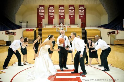 Great bridal party photo!  #basketballwedding Basketball Engagement Photos, Basketball Wedding, Party Halls, Sports Themed Wedding, Sports Wedding, Wedding Shot, Team Pictures, Bridal Party Photos, Love And Basketball