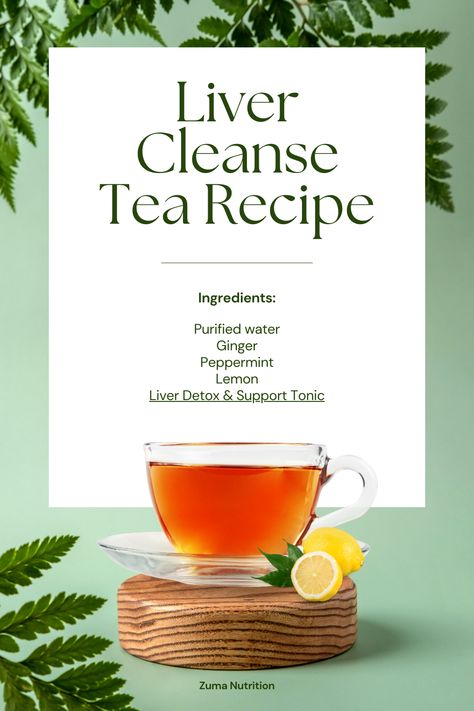 This liver cleanse herbal tea is a simple tea recipe that is easy to make and contains ingredients that are known to be safe and beneficial for the liver. All you need to make the tea is: Purified water Ginger Peppermint Lemon Zuma Nutrition's Liver Detox & Support Tonic Liver Tea Recipe, Liver Detox Cleanse Recipes, Liver Detox Cleanse From Alcohol, Liver Cleanse Tea, Liver Detox Tea, 7 Days Challenge, Clean Liver, Liver Cleanse Diet, Healing Water