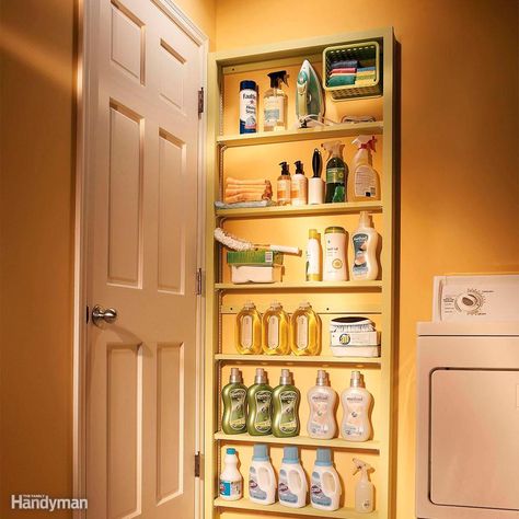 12 Simple Storage Solutions for Small Spaces | The Family Handyman Diy Lavanderia, Laundry Room Update, Shallow Shelves, Diy Storage Shelves, Hidden Shelf, Kitchen Storage Hacks, Laundry Room Doors, Ideas Para Organizar, Diy Casa