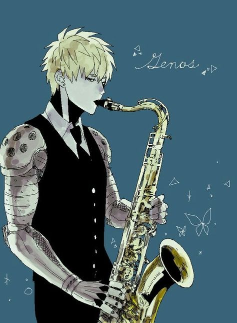 #Genos_the_Cyborg Playing a saxophone Saxophone Art, Anime Play, Music Pictures, Punch Man, Anime One, One Punch, Saitama, One Punch Man, Art Reference Photos