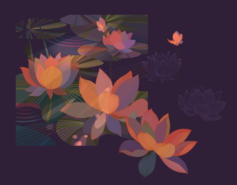 Lotus Poster Design, Lotus Flower Graphic Design, Lotus Illustration Art, Lotus Art Design, Lotus Character Design, Lotus Graphic Design, Lotus Illustration Design, Meditation Painting Ideas, Flower Illustration Design