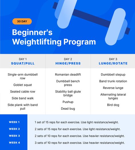 30-Day Beginner’s Weightlifting Program | Fitness | MyFitnessPal Weightlifting Program, Weight Training Plan, Squat Press, Fat Loss Plan, Strength Training Program, Fitness Pal, My Fitness Pal, Learn To Run, Stability Ball