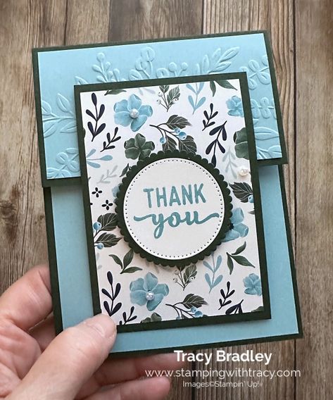 Stampin' Up! Fitting Florets Designer Series Paper - Stamping With Tracy Stamp In Up Cards, Card Kits To Make, Stampin Up Easy Fun Folds, Fitting Florets Dsp Stampin Up Cards, 2024 Stampin Up Card Ideas, Stampin Up Fitting Florets Dsp, Thank You Homemade Cards, Stampin Up Easy Cards, Thank You Cards Stampin Up Ideas