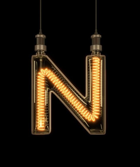 Alphabet n made of light bulb. | Premium Photo #Freepik #photo #background #abstract #light #character Light Background Design, Alphabet N, Light Bulb Logo, Alfabet Font, Alphabet Lighting, Happy Birthday Blue, Engineers Day, Geometric Arrow, Brick Background