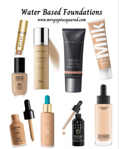 Water Based Makeup Products, Water Based Concealer, Water Based Primer And Foundation, Oily Skin Makeup Products Foundation, Water Based Foundation Drugstore, Water Based Makeup, Primer For Combination Skin, Makeup Artist Kit Essentials, Water Based Foundation