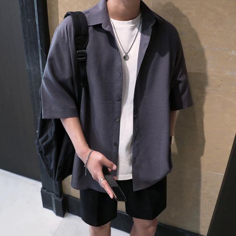 Fine People, Half Sleeve Shirt, Korean Shorts, 150 Lbs, Half Sleeve Shirts, Pleated Shirt, Pullover Outfit, Men's Korean Style, Casual Cardigans