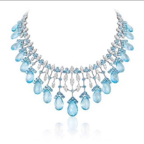 Andreoli ~ brilliant diamonds and blue topaz briolettes✨ Diamond Statement Necklace, Gold Topaz, Topaz Necklace, Aquamarine Jewelry, Blue Jewelry, Gorgeous Jewelry, Diamond Pendant Necklace, Fine Jewellery Necklace, Gorgeous Necklaces