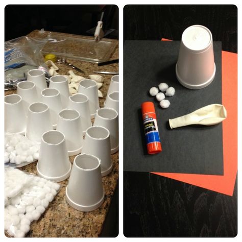 Snowman Snowball Shooter Craft | Take 10 With Tricia School Holiday Party, Styrofoam Cups, Solo Cup, School Holiday, Snowman Faces, Duck Tape, Black Balloons, Summer 22, White Balloons