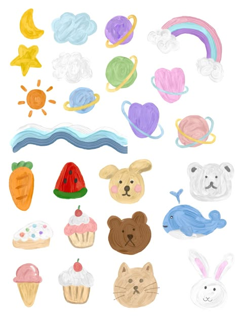 Goodnote Stickers, 캐릭터 드로잉, Rainbow Stickers, Mini Drawings, Kawaii Stickers, Diy Stickers, Aesthetic Stickers, Journal Stickers, Note Paper