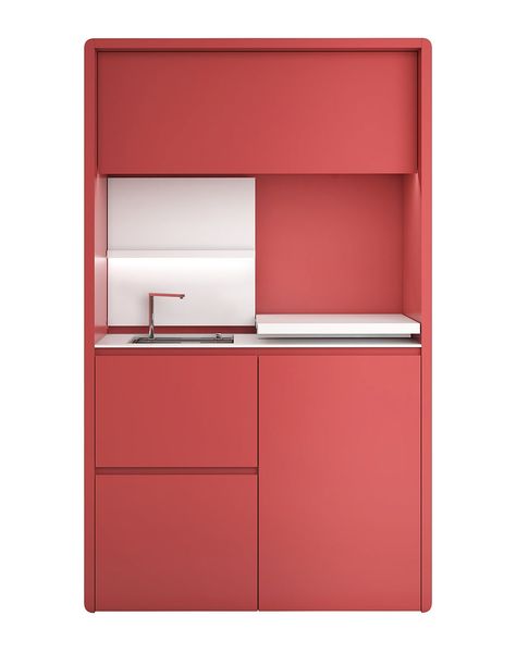 Kitchenette Design, Micro Kitchen, Compact Kitchens, Compact Kitchen Design, Home Bar Cabinet, Hidden Kitchen, Studio Apartments, Casa Container, Compact Kitchen