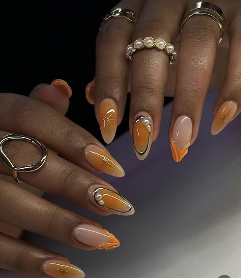 Nails Unique, Nails Glossy, Nail Forms, Almond Shaped, Orange Nails, Autumn Nails, Artificial Nails, Nail Accessories, False Nails