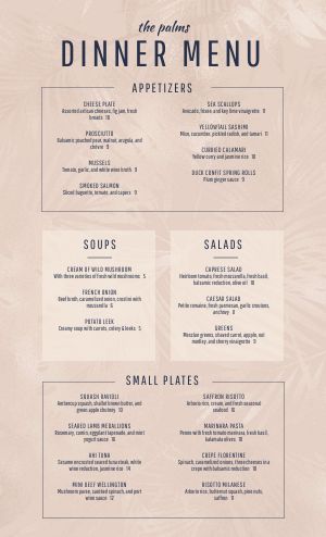 Fine Dining Menu Templates with Elegant Style - MustHaveMenus Appetizer Menu Design, Ala Carte Menu Sample, Fine Dining Menu Ideas, Fine Dining Menu Design, Dining Menu Design, Dinner Menu Design, Fine Dining Menu, Menu Design Layout, Menu Maker