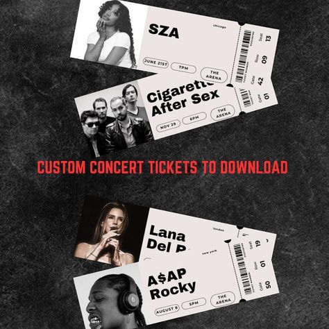 *order a personalised concert ticket to surprise a loved one with this special gift to make the experience more exciting  *ticket size 6.7 x 2.17 inches *perfect for sharing online or printing! *once you buy, you will receive an email pdf of your designed ticket Concert Ticket Gift, Ticket Design, Concert Tickets, Beauty Book, Printed Items, Special Gifts, Gift Card, Paper Party Supplies, Digital Prints