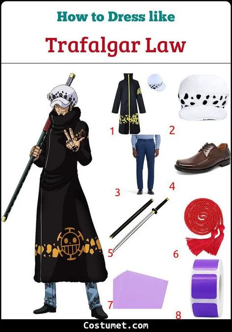 Trafalgar Law's Costume from One Piece for Cosplay & Halloween 2023 Trafalgar Law Outfit, Trafalgar Law Cosplay, Law Cosplay, Law Trafalgar, Trafalgar Law Wallpapers, Purple Square, Square Stickers, One Piece Cosplay, Hat Tutorial