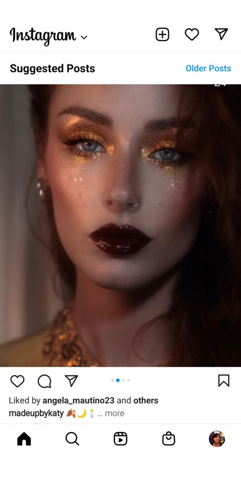 Masquerade Hair Styles With Mask, Acotar Makeup Look, Persephone Inspired Makeup, Gold Goth Makeup, Acotar Makeup, Persephone Makeup Inspiration, Dark Faerie Makeup, Fae Ball, Masquerade Ball Makeup