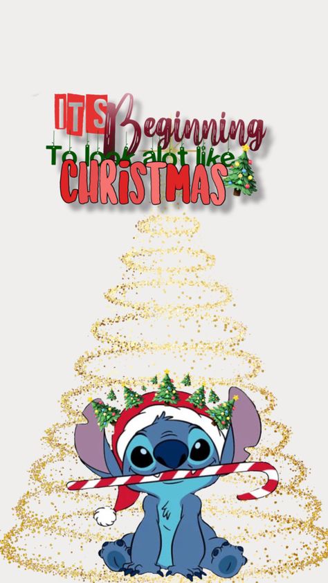 You can see a grey background, a Christmas tree, stitch in a Christmas costume and a quote It’s Beginning To Look A Lot Like Christmas Wallpaper, Stitch Xmas Wallpaper, Cute Stitch Christmas Wallpaper, Phone Backgrounds Christmas Aesthetic, Christmas Disney Wallpaper, Iphone Ios 16 Wallpaper Ideas, Stitch Christmas Wallpaper, Quotes Stitch, Christmas Countdown Wallpaper