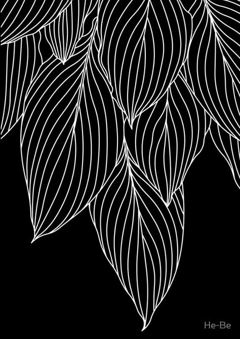 Copy of hosta leaves - white and green Black And White Designs Pattern, Black And White Flower Illustration, Graphic Drawing Black And White, Black And Green Painting, Black And White Drawing Ideas, White On Black Drawing, Black Page Art, Black And White Art Ideas, Leaves Line Drawing