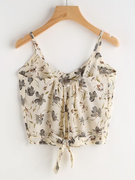 SheInside Calico Print Knot Back Cami Top Blusas Crop Top, Calico Print, Cami Outfit, Floral Cami Top, 여름 스타일, Crop Top Outfits, Cami Top, Fashion 2017, Cropped Top