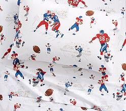 Vintage Football Sheet Set Pottery Barn Kids Bedrooms, Mermaid Sheets, Pottery Barn Bedrooms, Butterfly Sheets, Football Rooms, Football Bedroom, Kids Sheet Sets, Sports Bedding, Kids Bedroom Boys