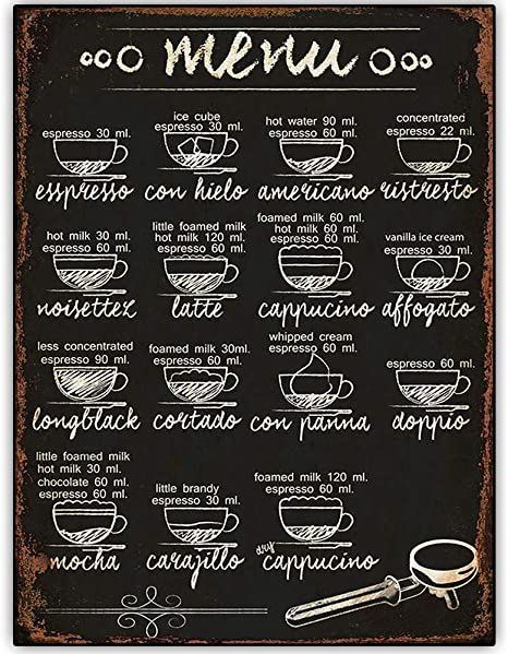 Original Retro Design 15 Coffee Recipe Menu Wood Signs Wall Art|Natural Wooden Board Print Poster Wall Decoration for Cafe/Kitchen/Coffee Corner/Coffee Pot Coffee Menu Design, Menu Food, Coffee Menu, Chalkboard Background, Milk Foam, Coffee Corner, Vintage Tin Signs, Cafe Menu, Restaurant Food