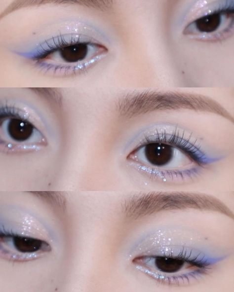 Asian Dewy Makeup, Blue Doyun Makeup, Blue Korean Makeup, Blue Winter Makeup, Blue Douyin Makeup, Makeup Pictorial, Douyin Makeup, Doll Eye Makeup, Korean Eye Makeup