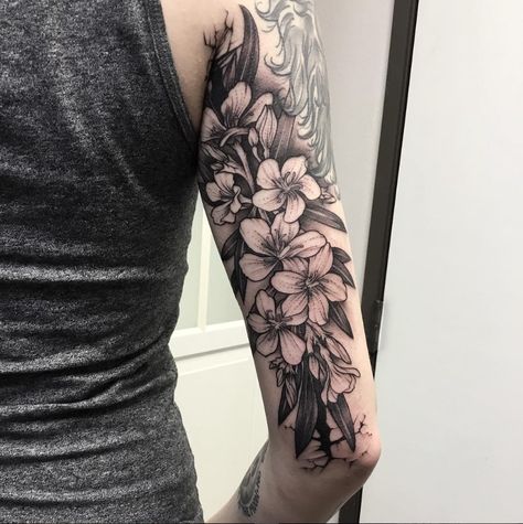 Black And Grey Floral Tattoo Cover Up, Black And Gray Tattoo For Women, Black And Gray Floral Sleeve Tattoo, Lewisville Texas, Purple Tattoos, Floral Tattoo Sleeve, Trendy Tattoo, Tattoo Black, Arrow Tattoos