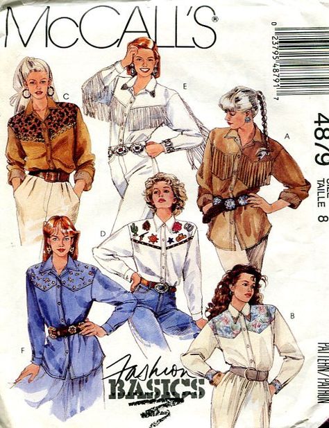 Country Fringe Yoked Shirt Blouse 1990 Yoke Shirt Pattern, Ladies Western Shirts, Yoke Shirt, Mccalls Patterns Vintage, Western Style Shirt, Convertible Collar, Shirt Sewing Pattern, Cowgirl Shirts, Mccalls Sewing Patterns