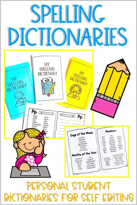 Student dictionaries for use during writing and self editing. Students can keep their own spelling dictionary in writing folder as a reference material. Includes commonly spelled words for a-z and a reference section with categories such as days of the week, months of the year, numbers, colors, shapes, abbreviations, homophones, etc. Phonics Dictionary, Behavior Accommodations, Parts Of Speech Practice, Spelling Dictionary, Student Dictionary, Dictionary For Kids, Self Editing, Spelling Words List, Writing Conferences