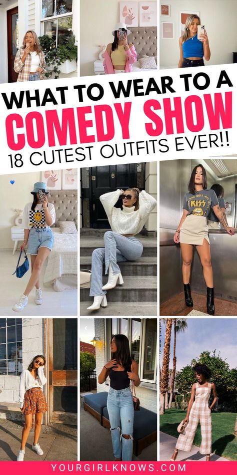 Comedy shows can be a lot of fun, but what should you wear when you go? Check out these ideas and get inspired for your next night out at the comedy club. From jeans and a T-shirt to something a little more dressed up, we've got you covered. Comedy Club Outfit, Comedy Show Outfit, Night Out Outfit Bar, Club Attire, Casual Date Night Outfit, Latina Outfit, Comedy Nights, Girls Night Out Outfits, Outfits To Wear