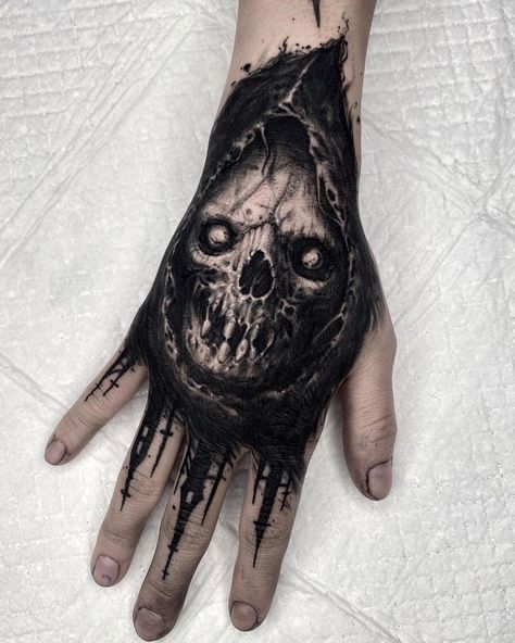 Satanic Tattoos, Evil Skull Tattoo, Skull Hand Tattoo, Torso Tattoos, Evil Tattoos, Hand And Finger Tattoos, Forarm Tattoos, Scary Tattoos, Best Tattoo Ideas