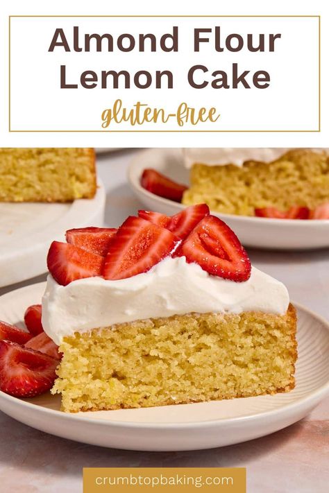 You'll love this Almond Flour Lemon Cake for a quick and easy gluten-free dessert. It has a moist and tender crumb and it's bursting with fresh lemon flavor. Almond Flour Lemon Cake, Almond Flour Cake, Strawberry Gluten Free, Unfrosted Cake, Almond Flour Cakes, Easy Gluten Free Desserts, Baking With Almond Flour, Flourless Cake, Chocolate Sheet Cake