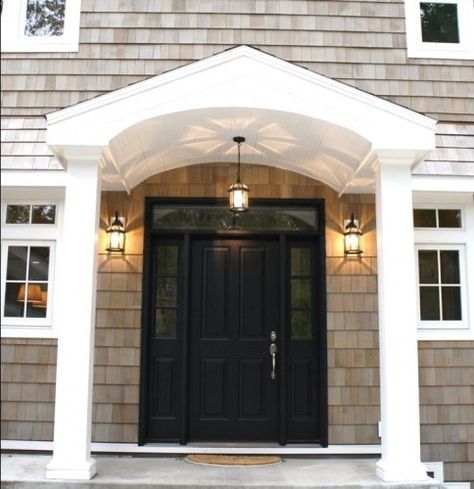 Possible new entry for my new Dutch Colonial home! Colonial Front Door Ideas, Colonial Portico, Dutch Colonial Exterior, Colonial Front Door, Portico Ideas, 1950s Bungalow, Exterior Perspective, Dutch Colonial House, Front Door Overhang