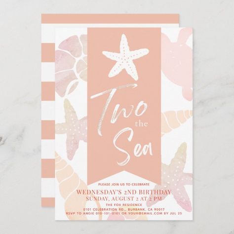 Two the Sea Starfish Coral Pink 2nd Birthday Invit Invitation Pink 2nd Birthday, Pink Drive, Sea Starfish, Virtual Baby Shower Invitation, Pink Baby Shower Invitations, 2nd Birthday Invitations, Virtual Baby Shower, Green Shades, Second Birthday