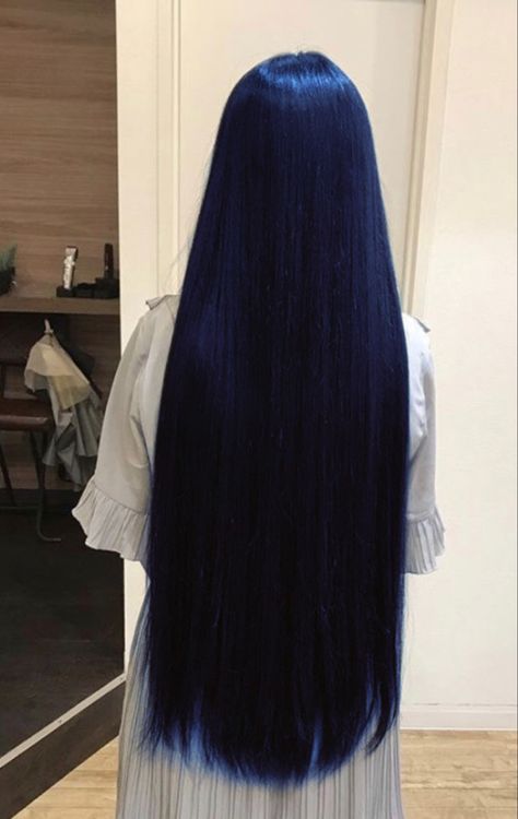 Perfect Long Hair, Blue Straight Hair, Long Blue Hair, Midnight Blue Hair, Navy Hair, Dark Blue Hair, Wine Hair, Dyed Hair Inspiration, Pretty Hair Color