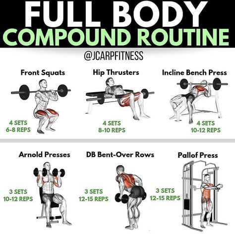 Compound Workout, Full Body Weight Workout, Full Body Dumbbell Workout, Full Body Workout Routine, Workout Training Programs, Compound Exercises, Workout Plan Gym, Dumbbell Workout, Fitness Transformation