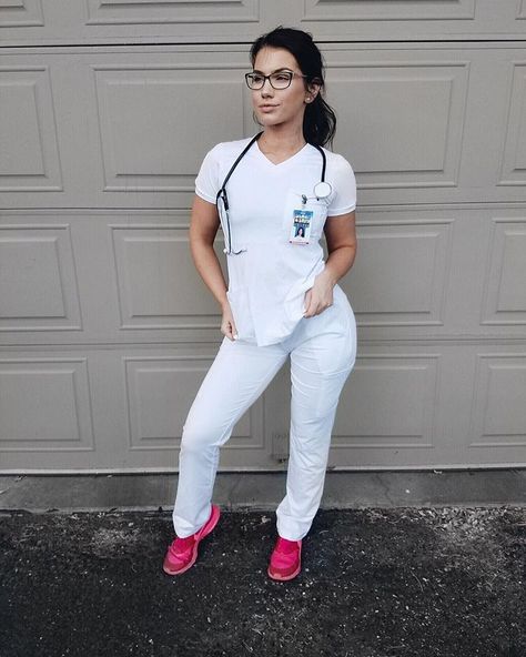 ✨Pinterest✨: @baddiebecky21| Bex ♎️ | Scrub Fashion, Nurse Outfit Scrubs, Women Soldiers, Nurse Pics, Nurse Outfit, Nurse Photos, White Scrubs, Nurse Scrubs, Scrub Style