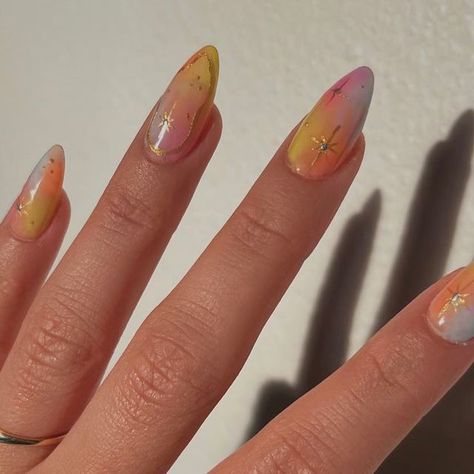 VERBENA Parlor + Social House on Instagram: "tie-dye nails make everything fun💖 Book tier 3 for this look Nail art by: Sandra @astronails__ #apresgelx #nailart #easternails #tiedye #colorfulart #trending #nails2023 #cutenails #trendynails" Trending Nails2023, Halloween Tie Dye Nails, Tie Dye Dip Nails, Tie Dye Gel Nails, Tye Dye Gel Nails, Orange Tye Dye Nails, Pink And Orange Tie Dye Nails, Tie Dye Nail Art, Tie Dye Nails