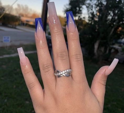 Blue Prom Nails, Quince Nails, Blue And Silver Nails, Blue Ombre Nails, Royal Blue Nails, Dark Blue Nails, Blue Glitter Nails, Navy Blue Nails, Blue Acrylic Nails