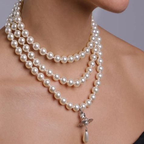 (AW1990) Vivienne Westwood Three-Layer Drop Pearl Necklace Vivienne Westwood Pearl Jewelry, Pearls Vivienne Westwood, Vivian E Westwood Necklace, Vivienne Westwood 3 Row Pearl Necklace, Vivienne Westwood Three Pearl Necklace, Vivienne Westwood Three Row Pearl Necklace, Pearl Necklace Prom, Vivienne Westwood Necklace Outfit, Vivienne Westwood Necklace Pearl