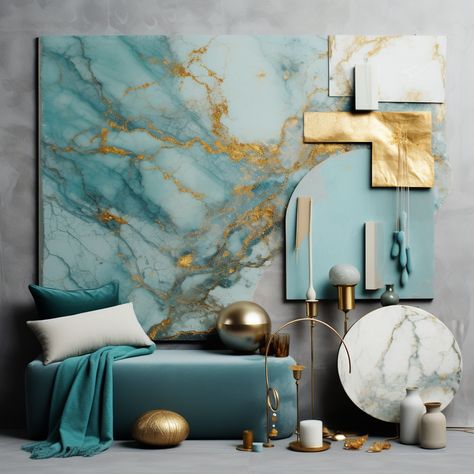 Turquoise luxury mood board for interior design Luxury Mood Board, Mood Board For Interior Design, Teal Mood Board, Interior Design Major, Material Color Palette, Modern Contemporary Interior Design, Materials Board, Materials Board Interior Design, Tropical Interior Design