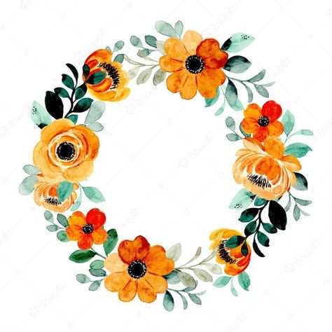 Premium Vector | Yellow orange floral wreath with watercolor Giriraj Ji, Leaves Wallpaper Iphone, Yellow Flower Design, Flower Invitation Card, Frame Watercolor, Orange Wreath, Colorful Borders Design, Floral Wreath Watercolor, Wreath Drawing