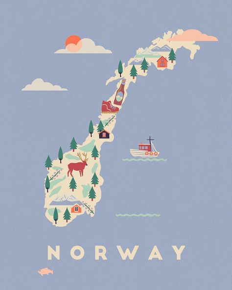 Naomi Wilkinson Norwegian Illustration, Norway Geography, Scandinavia Map, Norway Road Trip Map, Naomi Wilkinson, Norway Map Illustration, Graphic Map, Norway Map, November 1st