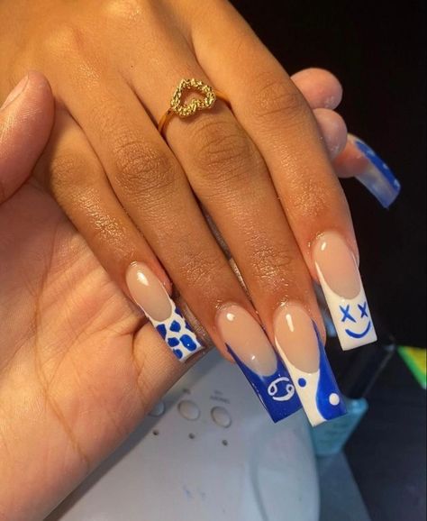 Acrylic Ideas, Long Acrylic Nail Designs, Blue Acrylic Nails, Drip Nails, Colored Acrylic Nails, Nails Blue, Long Acrylic Nails Coffin, Acrylic Nails Coffin Pink, Long Square Acrylic Nails