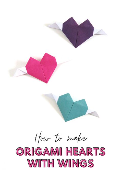 Origami Heart With Wings — Gathering Beauty Easy Origami Heart, Origami Heart With Wings, Basic Origami, Valentine Paper Crafts, Origami Hearts, Winged Heart, Heart Coloring Pages, Weaving Tutorial, Origami Heart