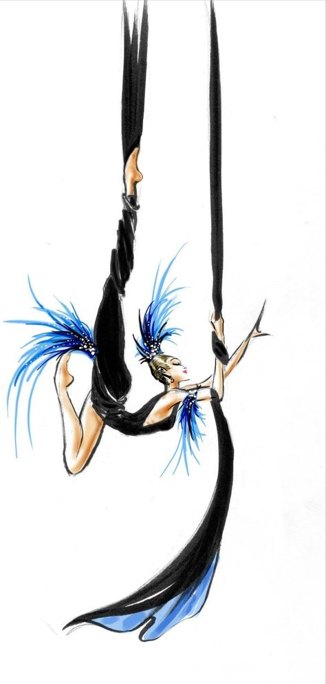 aerial silk dancer // costume sketch from the Mugler Follies // costume design by Manfred Thierry Mugler Aerial Silks Costume, Manfred Thierry Mugler, Lyra Aerial, Pole Dancing Videos, Aerial Silk, Circus Acts, Aerial Fitness, Dancer Costume, Aerial Acrobatics