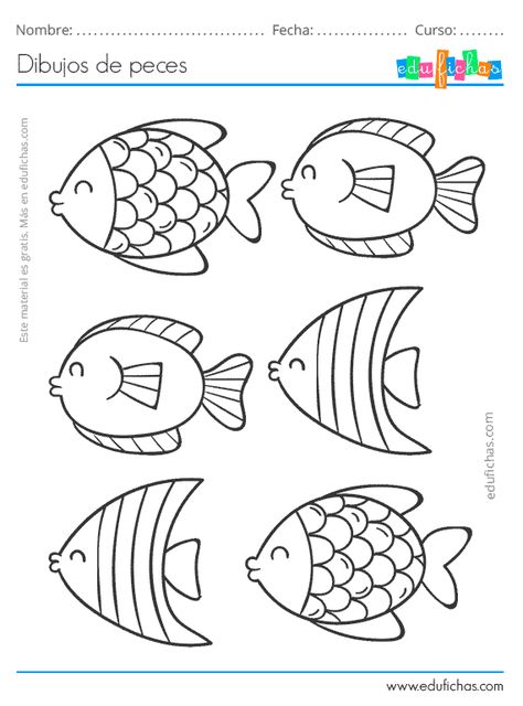 Fish Template Printable Free Pattern, Fish Drawing For Kids, Cute Coloring Pages For Kids, Under The Sea Crafts, Free Coloring Pages For Kids, Fish Template, Kindergarten Art Projects, Fish Coloring Page, Kids Animals