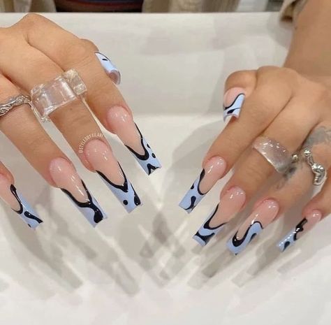 Abstract Nails With Rhinestones, Funky Blue Nails, Psychadelic Nails, Tapered Nails, Bug Nails, Witch Nails, 2023 Nails, Tapered Square, Makijaż Smokey Eye