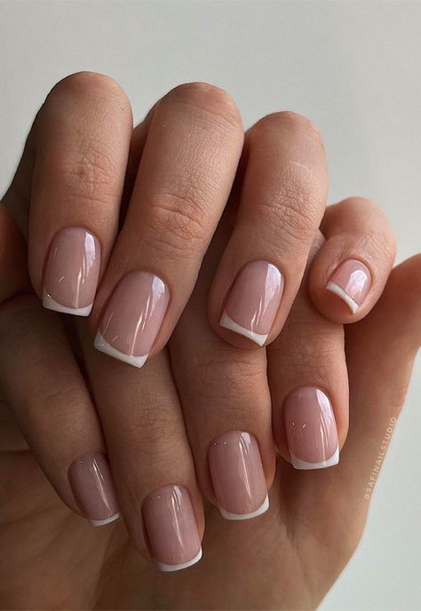 nude nails, simple nails, minimalist nails, minimalist nail ideas, nail inspirations, milky nails, short simple nails, minimalist elegant nails Milky Nails Short, Short Simple Nails, Classic French Tip Nails, Elegant Nails French, Nails Short Simple, Classic French Tip, Nails Minimalist, Elegant Manicure, Minimalist Nail