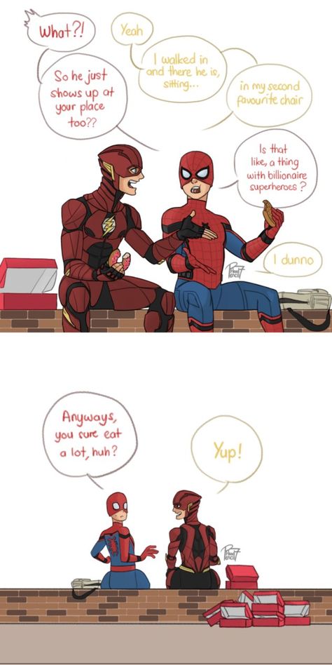 Spidey and Flash by pencilHead7 Flash And Spiderman, Marvel And Dc Crossover, Superfamily Avengers, No Sleep, Funny Marvel Memes, Avengers Comics, Marvel Avengers Funny, Dc Memes, Marvel Vs Dc